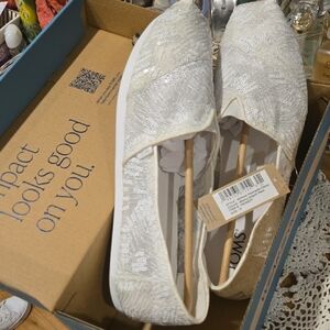TOMS White Sequin Classic Slip-On Flats
